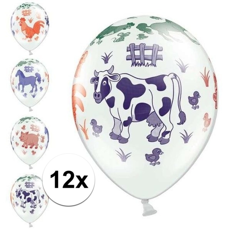 12x Boerderij dieren thema verjaardag ballonnen