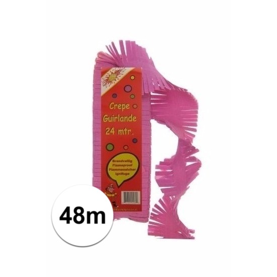 2x Feestartikelen Roze crepe papier slinger 24 m.