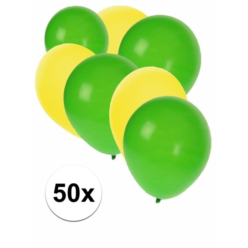 50x Ballonnen 27 cm geel-groene versiering