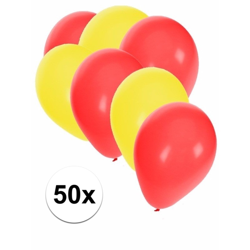 50x ballonnen 27 cm geel-rode versiering