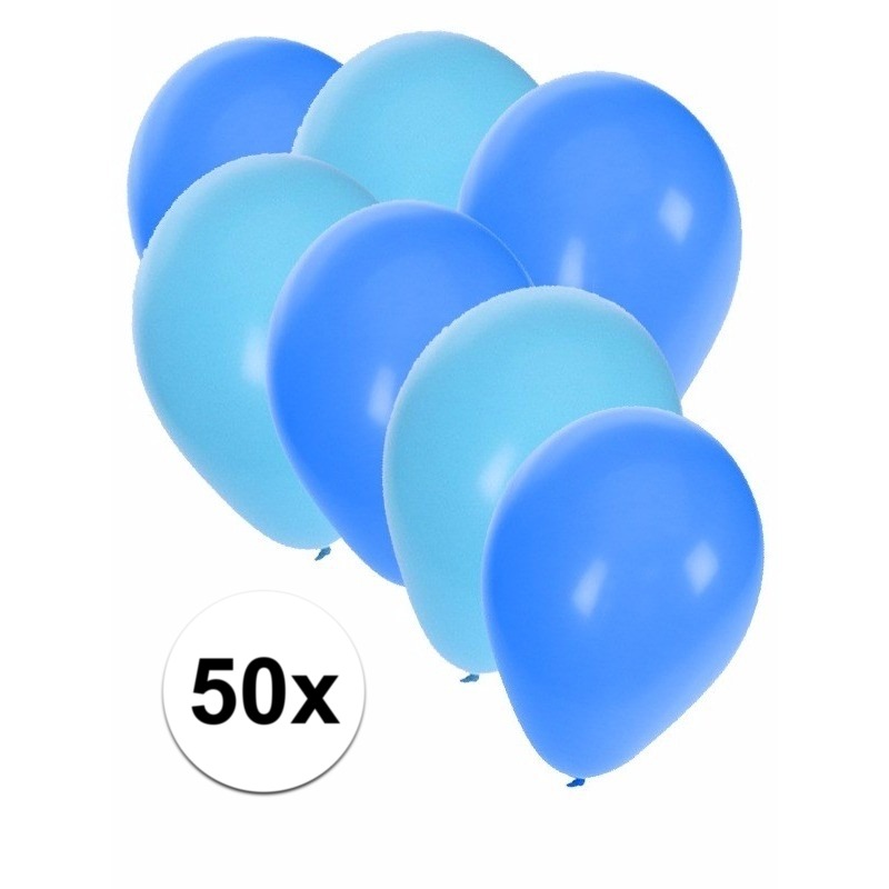 50x ballonnen - 27 cm - lichtblauw / blauwe versiering