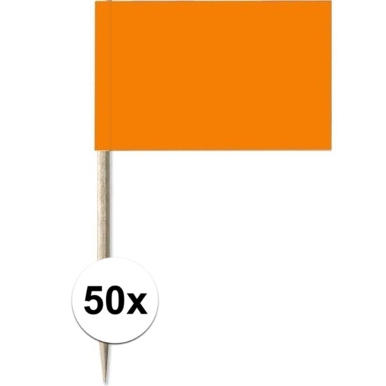 50x Cocktailprikkers oranje 8 cm vlaggetje decoratie