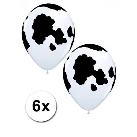6 ballonnen bedrukt met koeien vlekken 28 cm