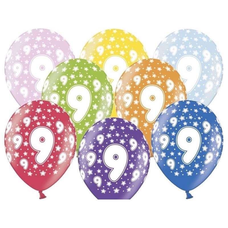6x stuks ballonnen 9 jaar thema met sterretjes