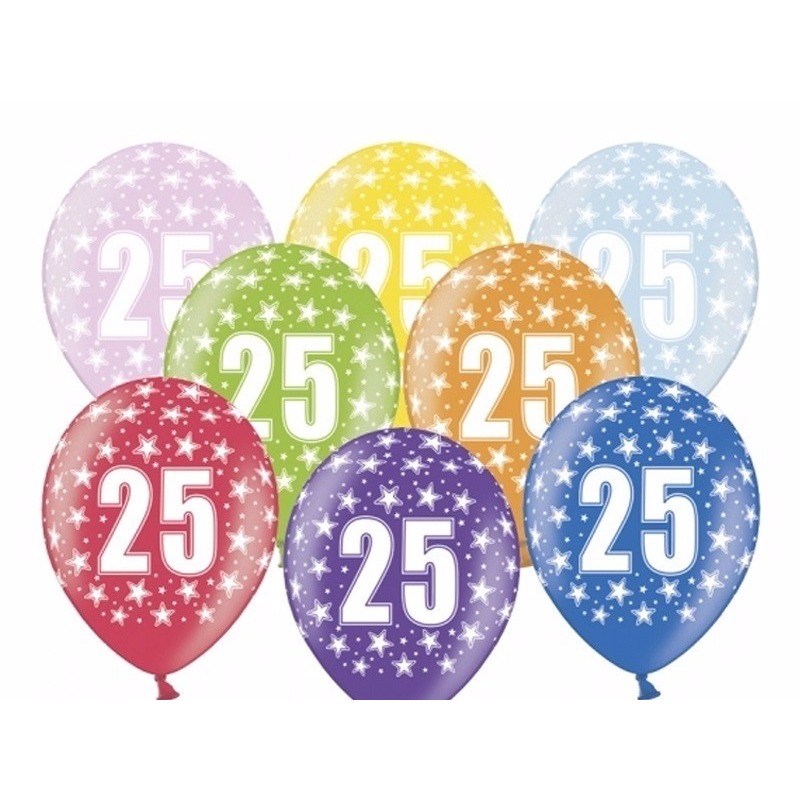 6x stuks feest ballonnen 25 jaar thema met sterretjes