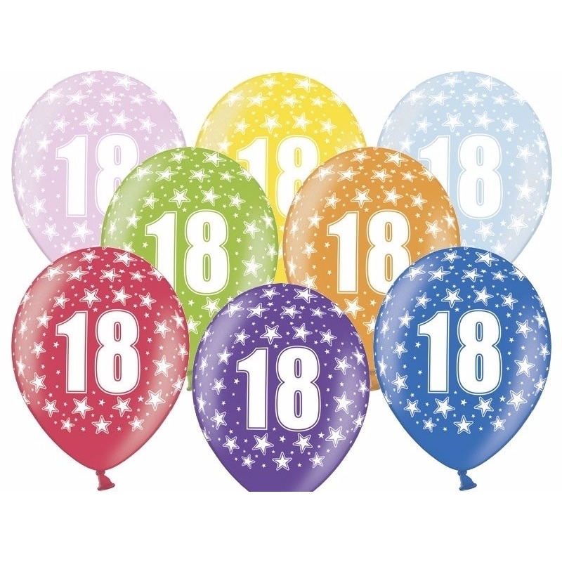 6x stuks verjaardag ballonnen 18 jaar thema met sterretjes