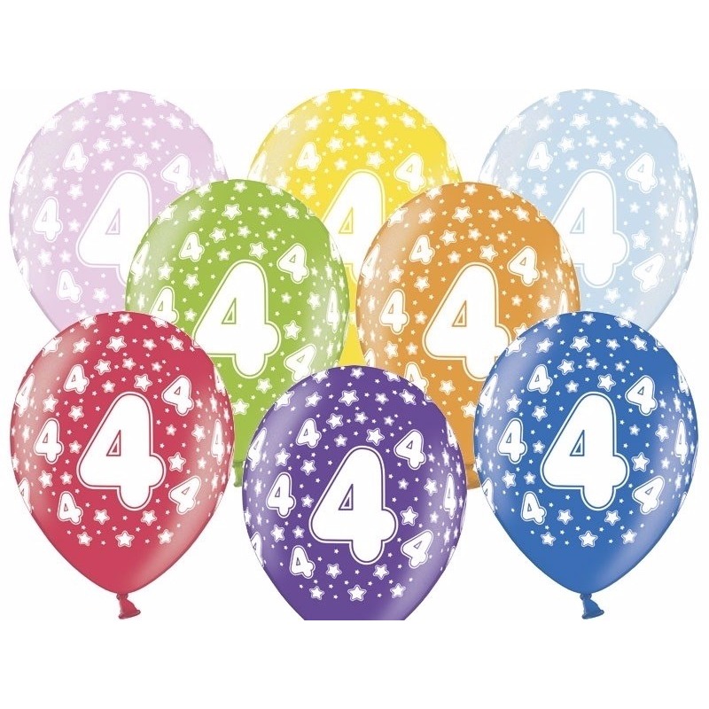 6x stuks verjaardag ballonnen 4 jaar thema met sterretjes