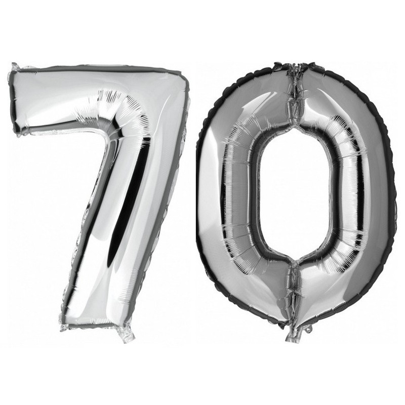 70 jaar zilveren folie ballonnen 88 cm leeftijd/cijfer