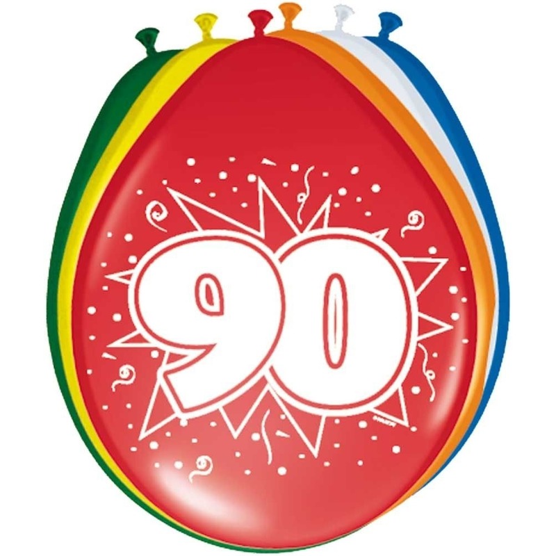 8x stuks Feestartikelen Ballonnen 90 jaar