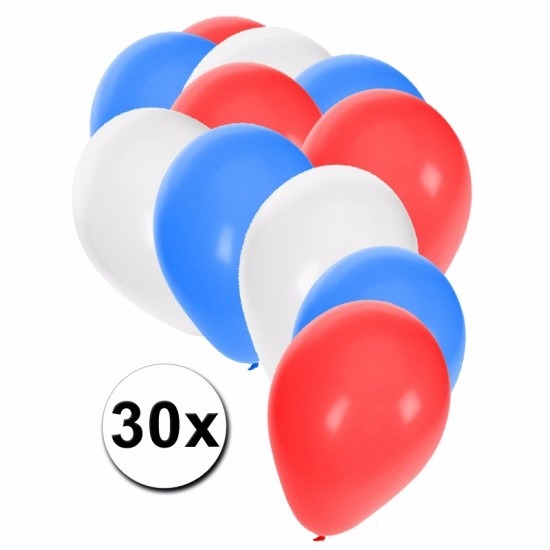 Feest ballonnen rood/wit/blauw 30 stuks