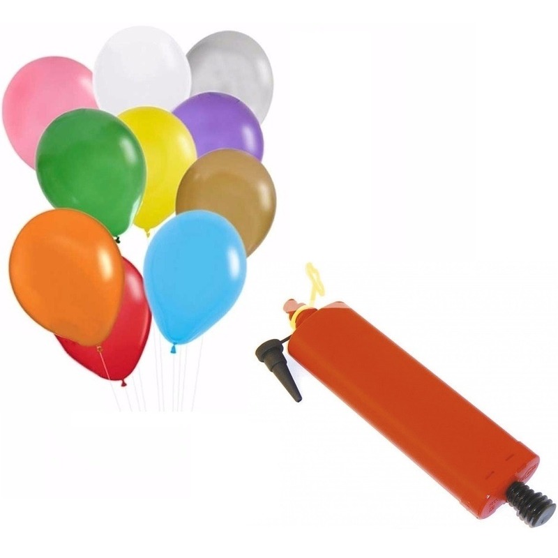Feest Gekleurde ballonnen 100 stuks met pomp