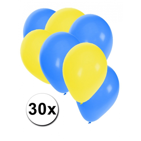Feestartikelen 30x Ballonnen blauw/geel