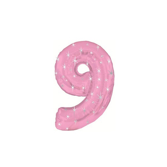 Folie ballon roze sparkle cijfer 9