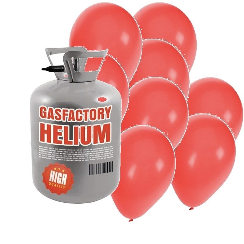 Helium tank met 50 rode ballonnen