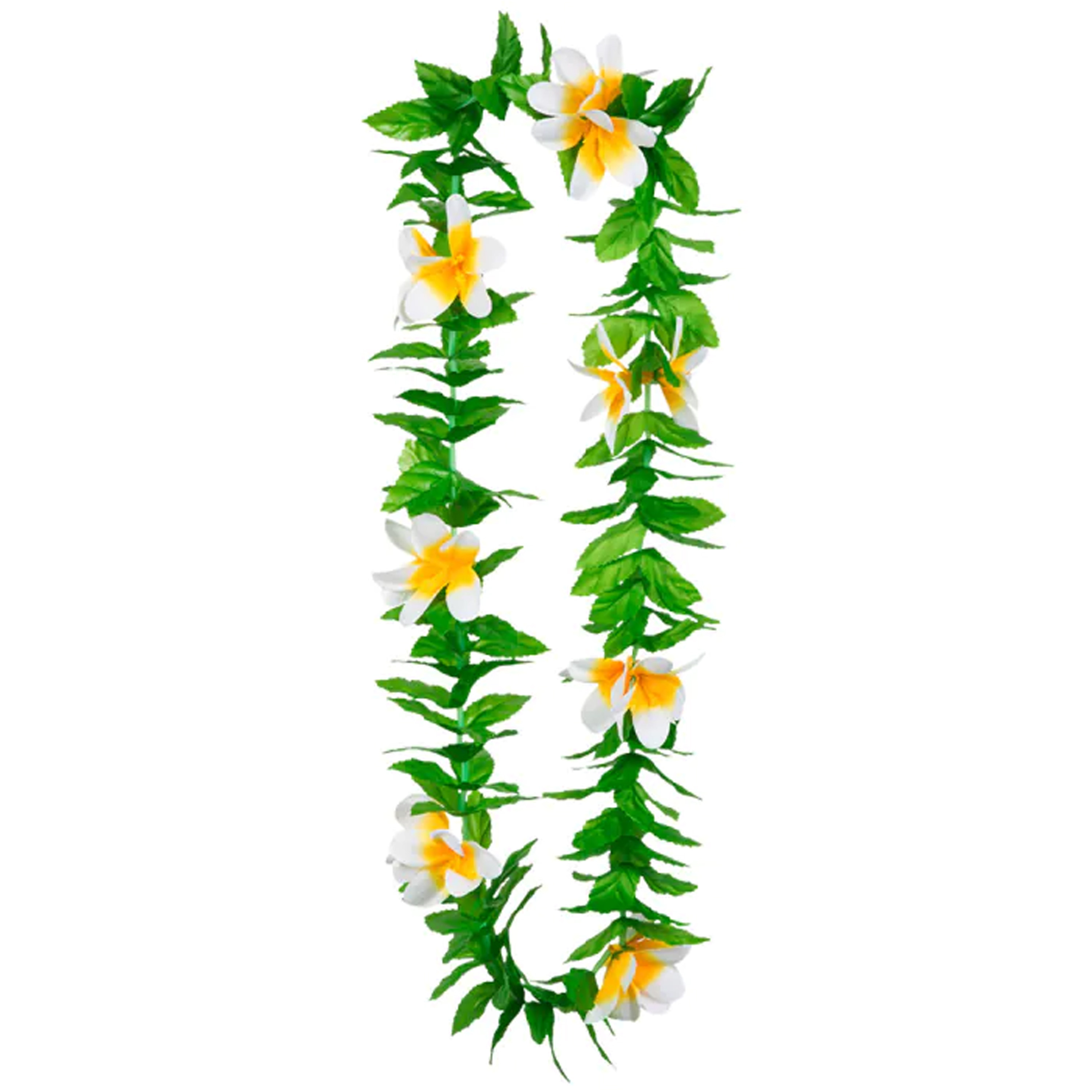 Toppers Hawaii krans-slinger Tropische kleuren mix groen-wit Bloemen hals slingers