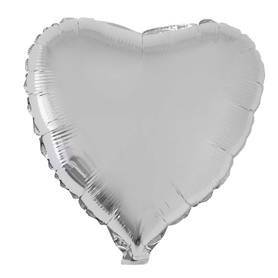 Zilver hart folieballon gevuld met helium 52 cm