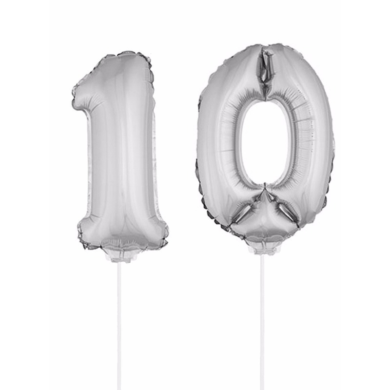 Zilveren 10 jaar opblaasbaar ballon 41 cm