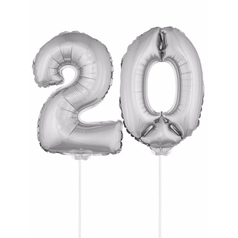 Zilveren 20 jaar opblaasbaar ballon 41 cm