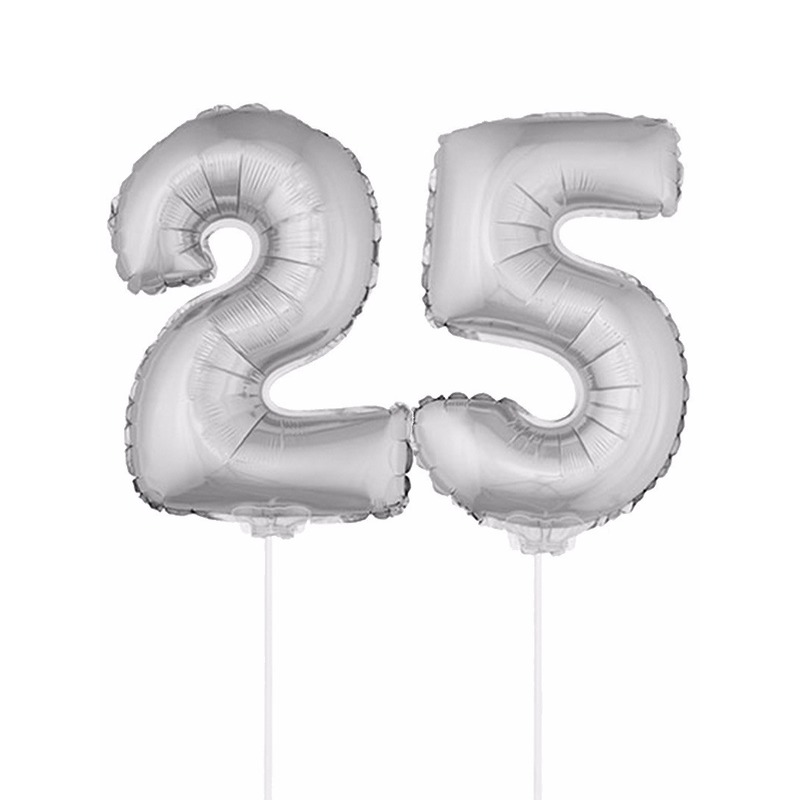 Zilveren 25 jaar opblaasbaar ballon 41 cm