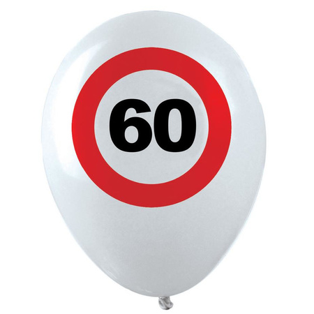 12x Leeftijd verjaardag ballonnen met 60 jaar stopbord opdruk 28 cm