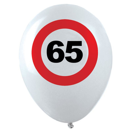 12x Leeftijd verjaardag ballonnen met 65 jaar stopbord opdruk 28 cm