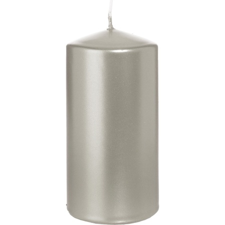 1x Silver cylinder candle 6 x 12 cm 40 hours