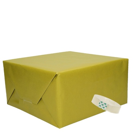 3x Green kraft wrapping paper with tape pakket 6