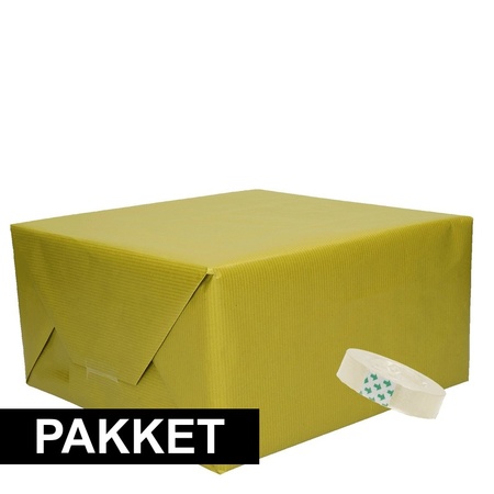 3x Green kraft wrapping paper with tape pakket 6
