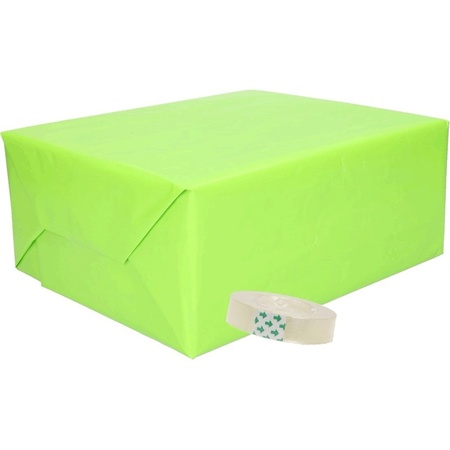 3x Inpakpapier lime/groene met rolletje plakband