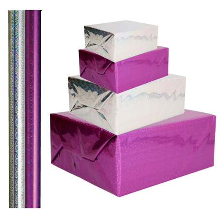 4x rolls Holographic metallic hobby foil 70 x 150 cm silver and purple