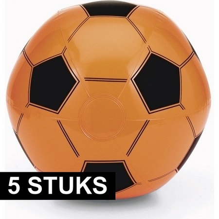 5x Inflatable orange soccer beach ball 30 cm