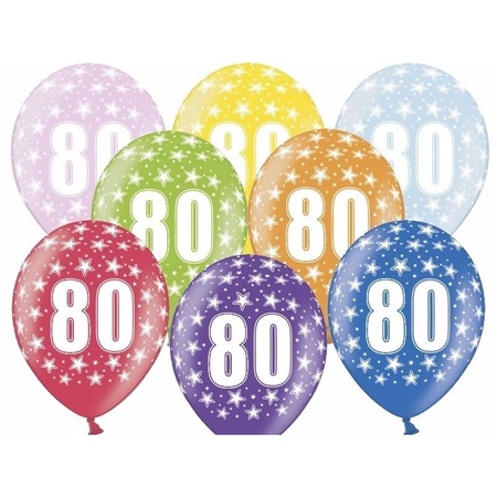 6x stuks verjaarrdag feestversiering 80 jaar geworden ballonnen met sterren