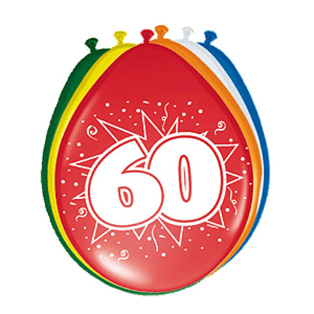 Feestartikelen Ballonnen 60 jaar van 30 cm 16 stuks + sticker