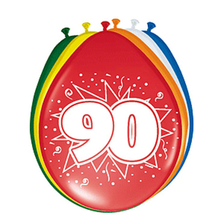 90 jaar feestartikelen set met vlaggenlijnen en ballonnen