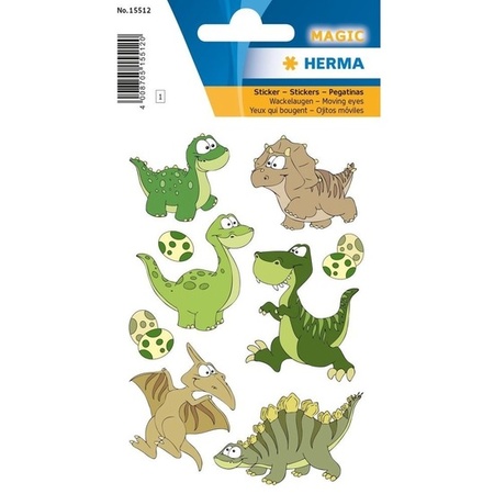 9x Dinosaurus dieren stickers met 3D effect met wiebeloogjes 