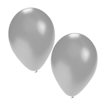 50x ballonnen - 27 cm-  zilver  /  oranje versiering