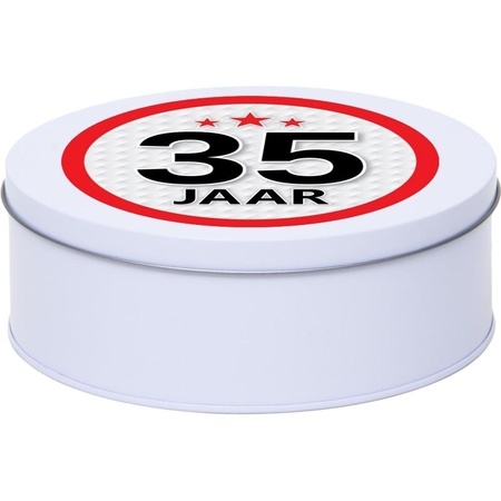 Gift white round storage tin 35 years 18 cm