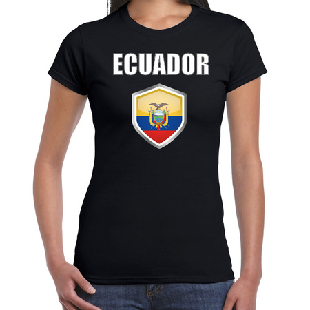 Ecuador landen supporter t-shirt met Ecuadoriaanse vlag schild zwart dames