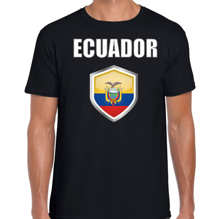 Ecuador landen supporter t-shirt met Ecuadoriaanse vlag schild zwart heren
