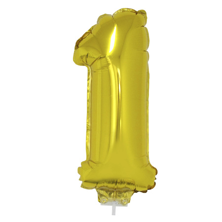 Inflatable gold foil balloon number 16 on stick