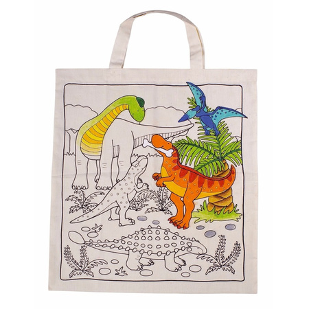 Cotton bag with dinosaur motif - 8x textile markers included - 38 x 42 cm