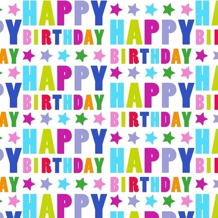 Papier met Happy Birthday teksten op rol 150 cm