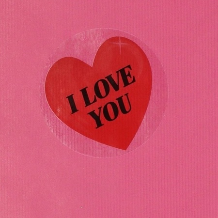 Ronde kadopapier sticker hart I Love You 9 cm