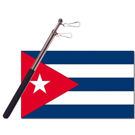Country flag Cuba - 90 x 150 cm - with compact telescoop stick - waveflags for supporters