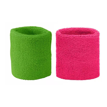Myrtle Beach Eighties party thema wristbands - lime green/fuchsia pink - set 2x