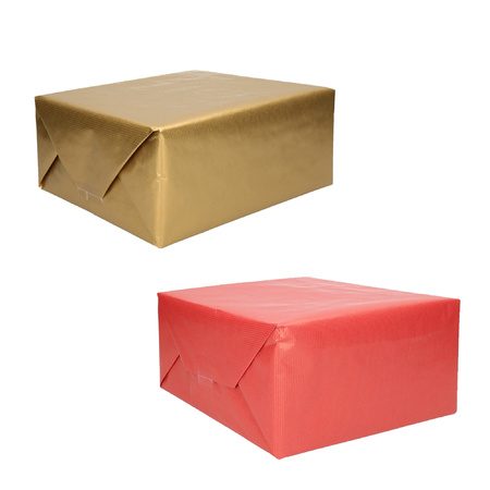 Pakket van 4x rollen Kraft inpakpapier/kaftpapier rood en goud 200 x 70 cm