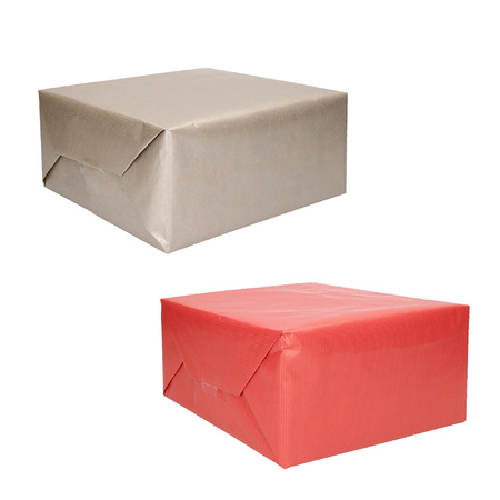 Pakket van 4x rollen Kraft inpakpapier/kaftpapier rood en zilver 200 x 70 cm