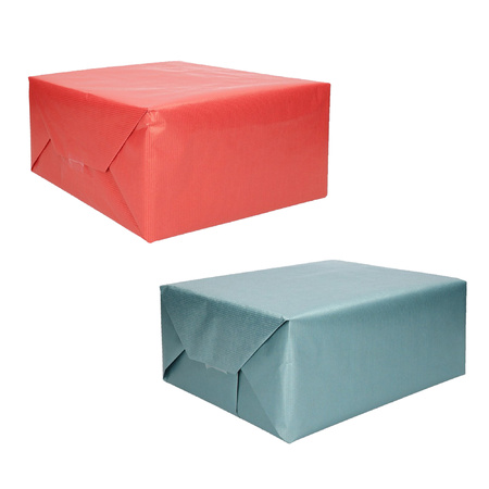 Pakket van 6x rollen Kraft inpakpapier/kaftpapier blauw en rood 200 x 70 cm