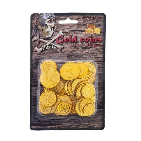 Wooden pirates treasurebox 20 x 15 cm with 100x plastic gold money coins