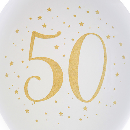 Birthday age balloons 50 years - 8x pieces - white/gold - 23 cm - Party supplies/decorations